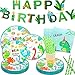Platos Dinosaurios Cumpleaños, 81-pcs Juego de Cubiertos Dinosaurio Platos Desechables Cumpleaños Vasos Servilletas Pajitas Pancarta Suministros de Fiesta Aniversarios Party para 16 Invitados