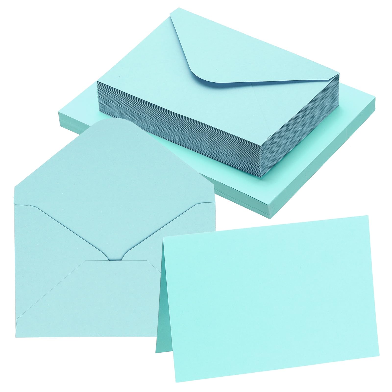 PATIKIL 10x15cm Blank Greeting Card and Envelopes, 50Sets Half Fold Note Cards and Envelopes Folded Right Angles Cardstock Greeting Card for Wedding Birthday Party Invitations, Light Blue