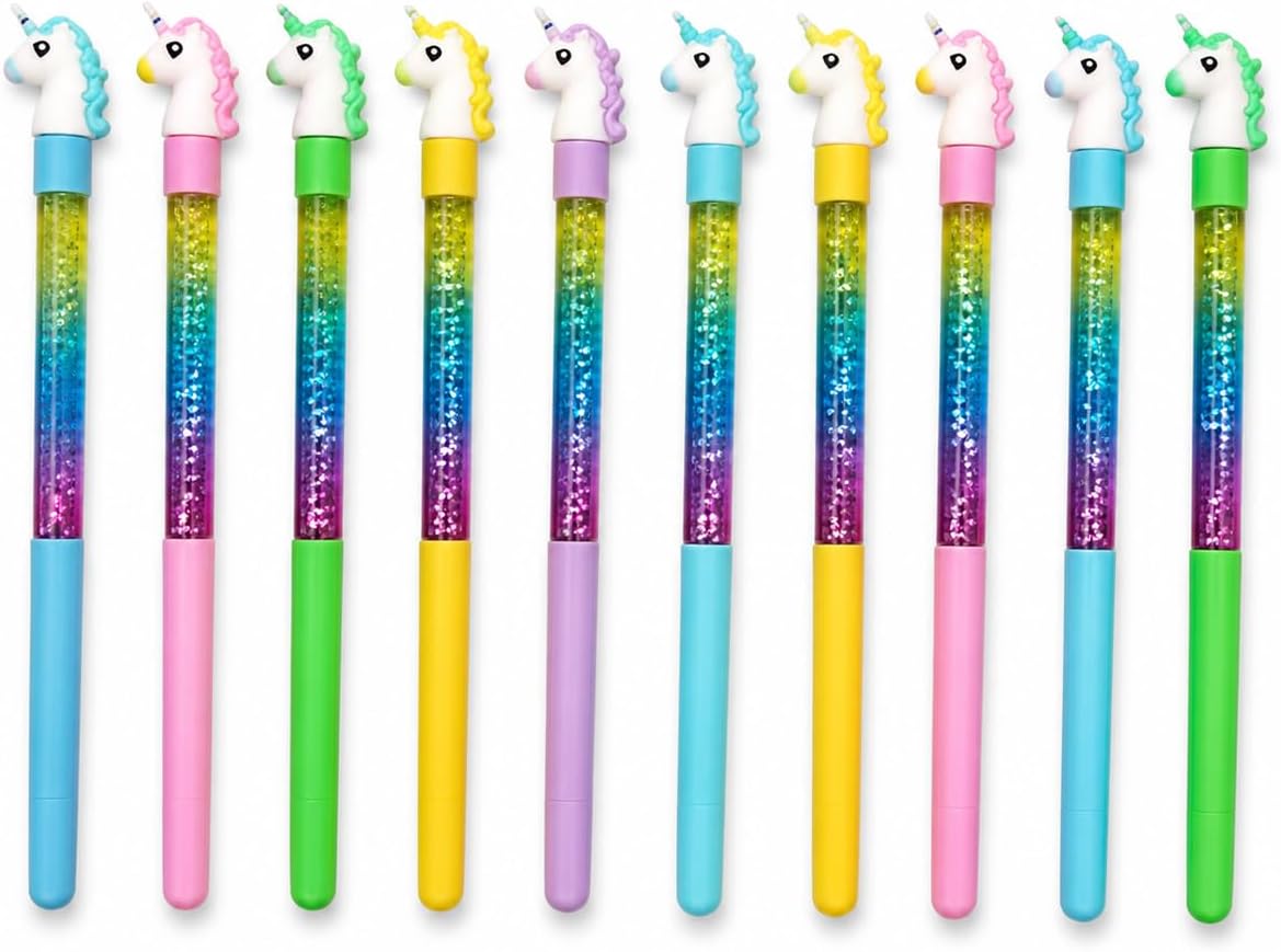 Birthday Popper Birthday Return Gift for Kids Unicorn Glitter Pens, 10 Pcs