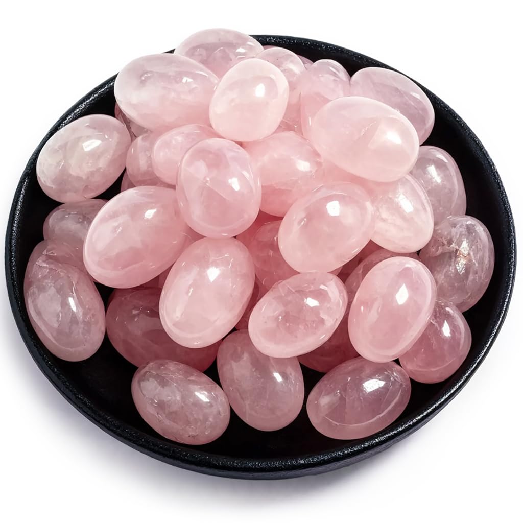 Polished Stone Set Rose Quartz Crystals, 0.8" Handpicked Tumbled Gemstones Rocks, Pebbles for Reiki, Chakra, Healing, Home Decor