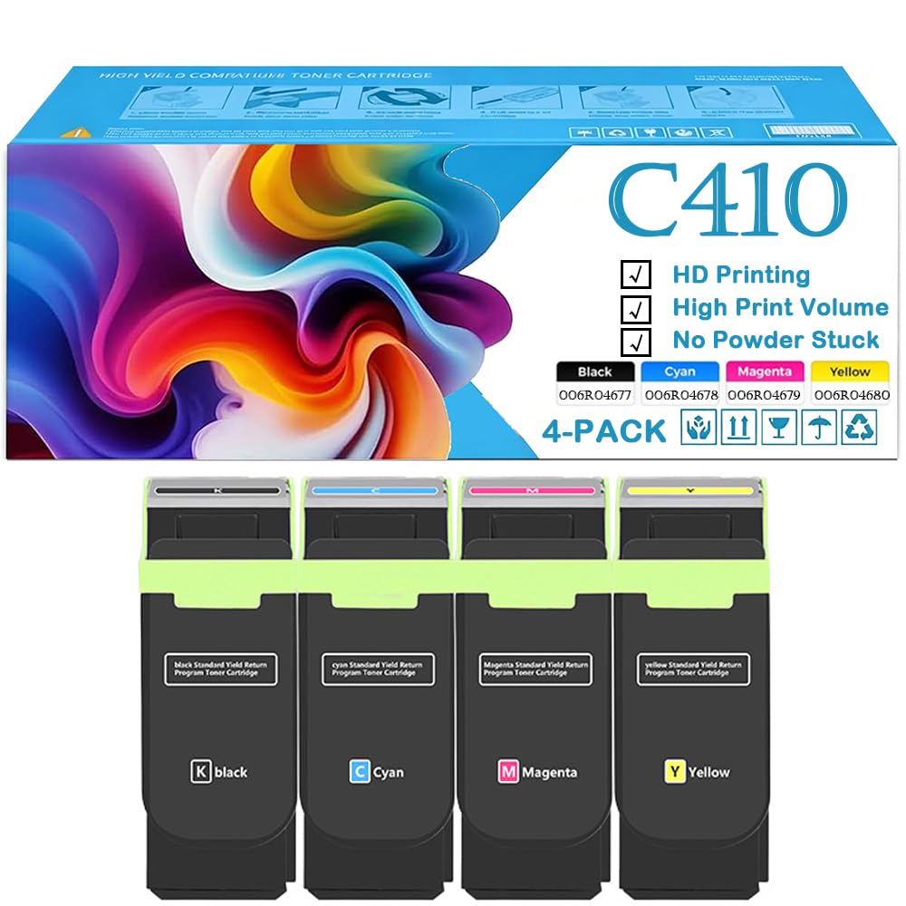 Cartucce di toner C410 con chip ad alto rendimento per 006R04677 / 78/79/80 006R04685 / 86/87/88 per stampanti xerox C410 C410DN VersaLink C415 (Quattro colori,Resa standard)
