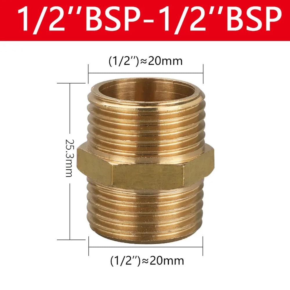 Accesorio de boquilla hexagonal de latón para tubería de 1/8", 1/4", 3/8", 1/2", 3/4", 1", conector de adaptador rápido con rosca macho para agua, aceite y gas, 1l2 a 1l2, 50 piezas