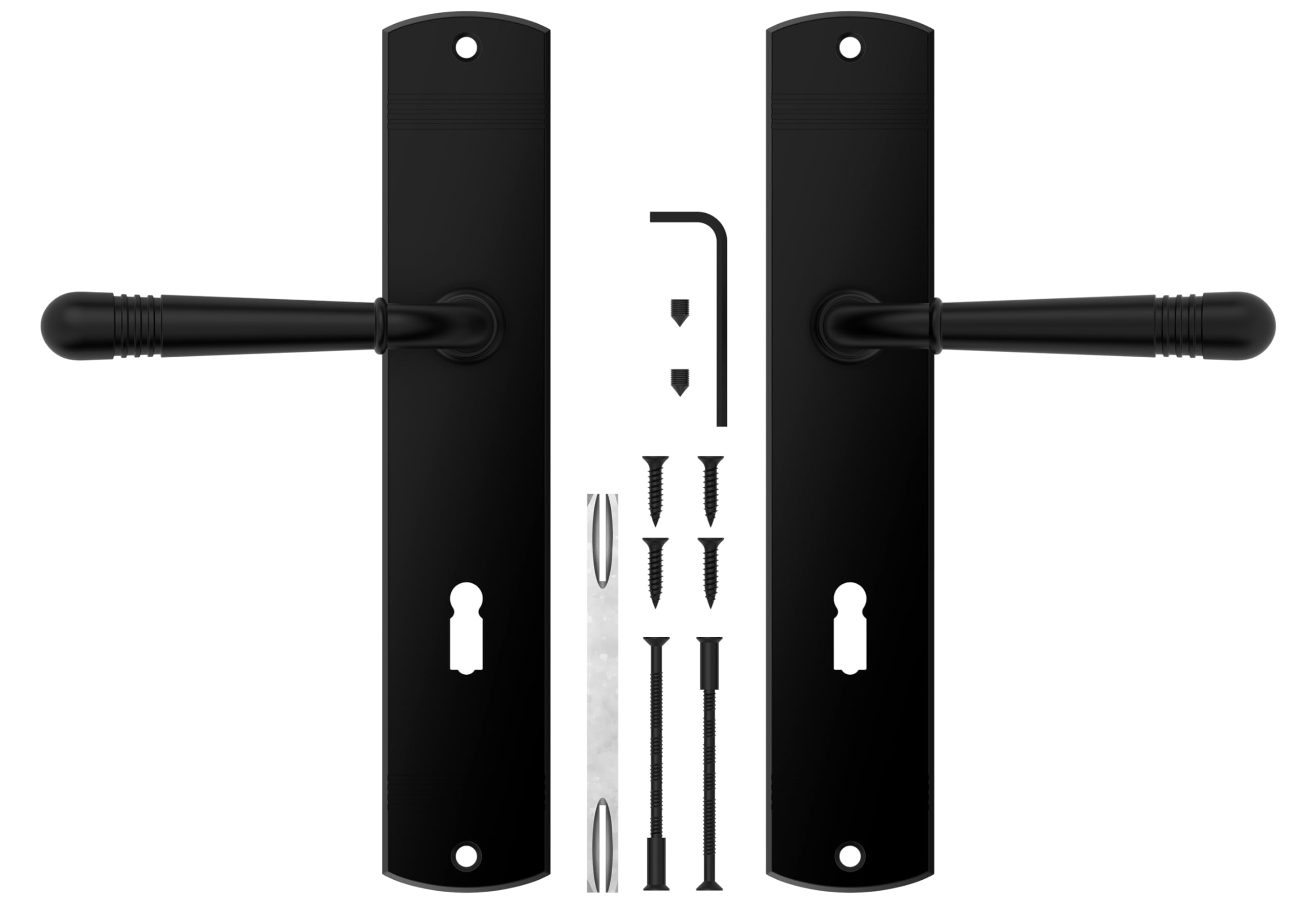 ERGO line LOFTY Schwarz Türbeschlag, Türgriff, Türklinke mit Buntbart Langschild für Zimmertüren, Drückergarnitur, Schwarz Türklinke, Türdrücker für Innentüren
