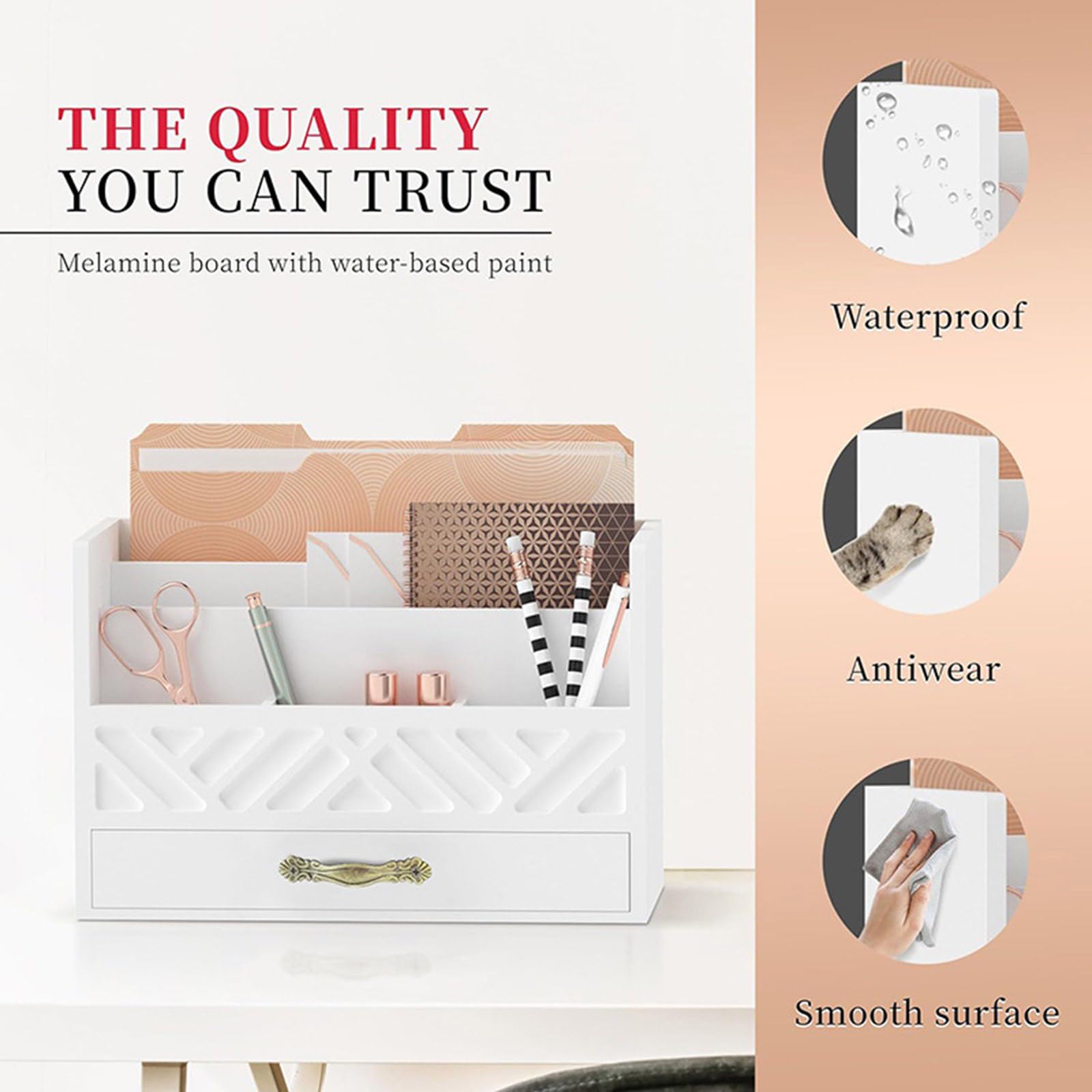 Robuste Schreibtisch Organizer aus Holz mit Schublade, tragbar für die ordentliche Anordnung von Akten, Briefen und Wohnaccessoires Holz Organizer