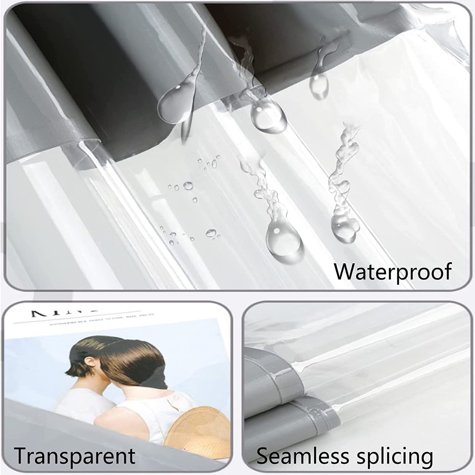 Wasserdichte transparente PVC-Plane, Seitenteile mit Ösen, klare Outdoor-Planen-Vorhänge für Veranda, Pergola, Terrasse, Pavillon, schützende Gartenabtrennung (350 x 230 cm)