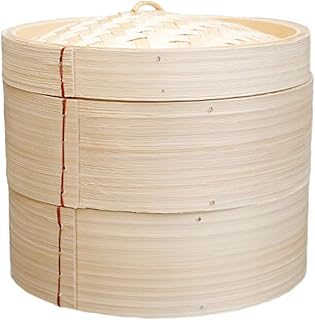 CBRCYGG Panier à Vapeur en Bambou, paniers à 2 Niveaux avec Couvercle, cuiseurs à Vapeur Chinois, cuiseur pour Cuisiner des boulettes, des légumes, du Riz ou de la Viande