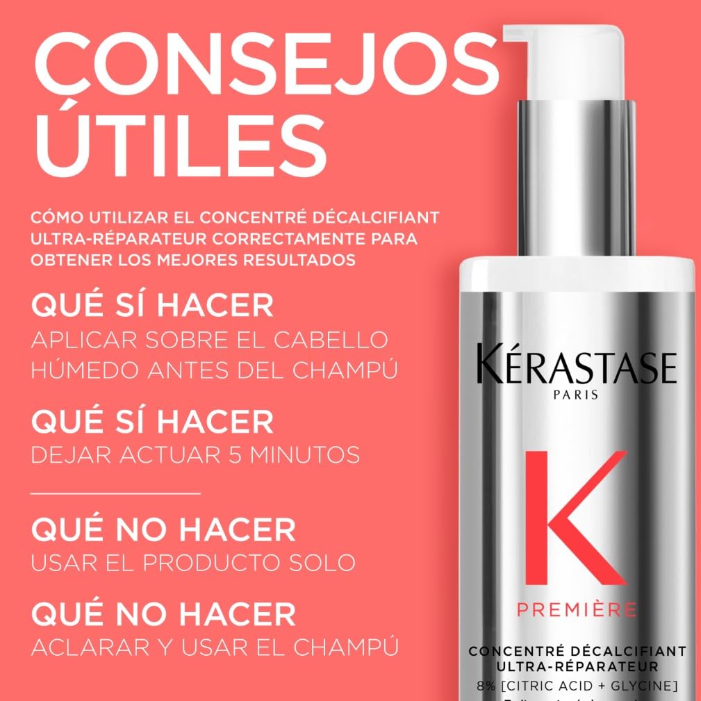 Kérastase Première Reparador de Cabello, Concentrado, Descalcificante, Tratamiento Cabello Seco y Dañado, con Ácido Cítrico y Glicina, Concentré Décalcifiant Ultra-Réparateur, 250 ml