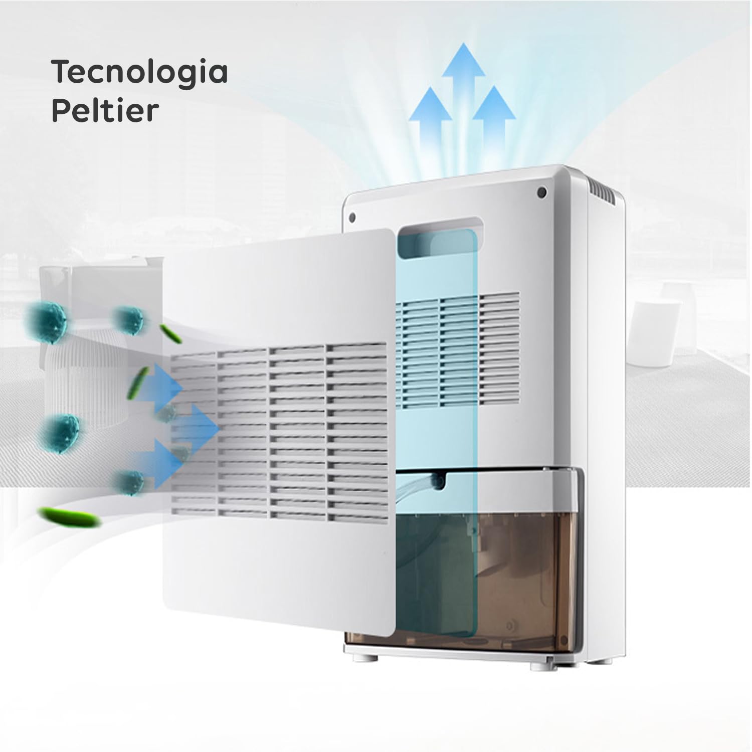 Uranus - Deshumidificador portátil compacto con función de humidificador, deshumidificación inteligente, tanque de 70 W, 2200 ml, con sistema de alarma