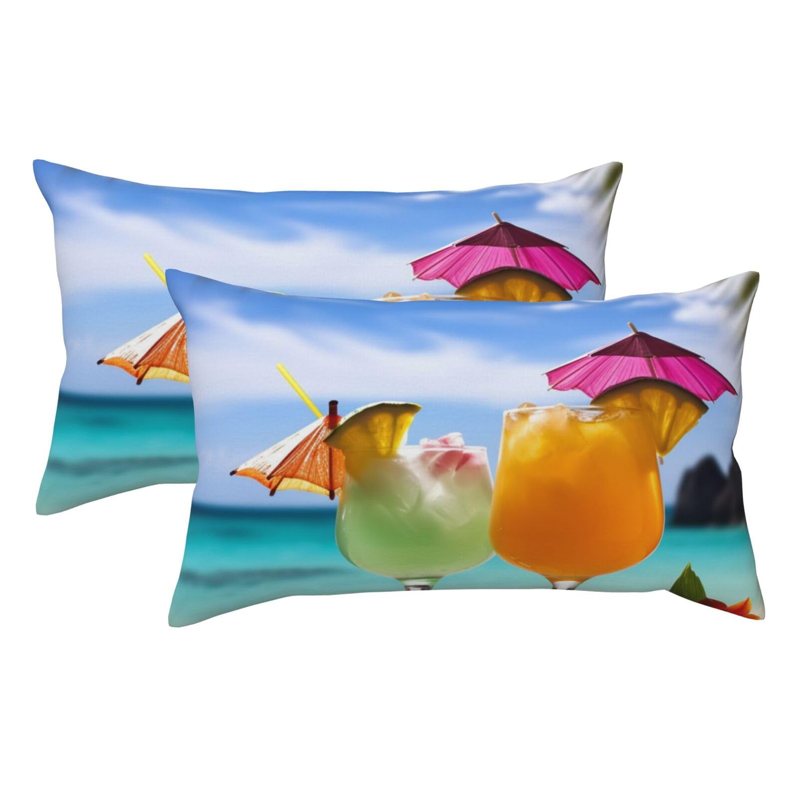 2 Pack King Pillow Cases with Hidden Zipper, Soft Breathable Pillow Covers for Hair and Skin, Tropical Beach Drink Pillowcases 20"x36" Bed Pillow Protectors Cover for Sleeping Gifts