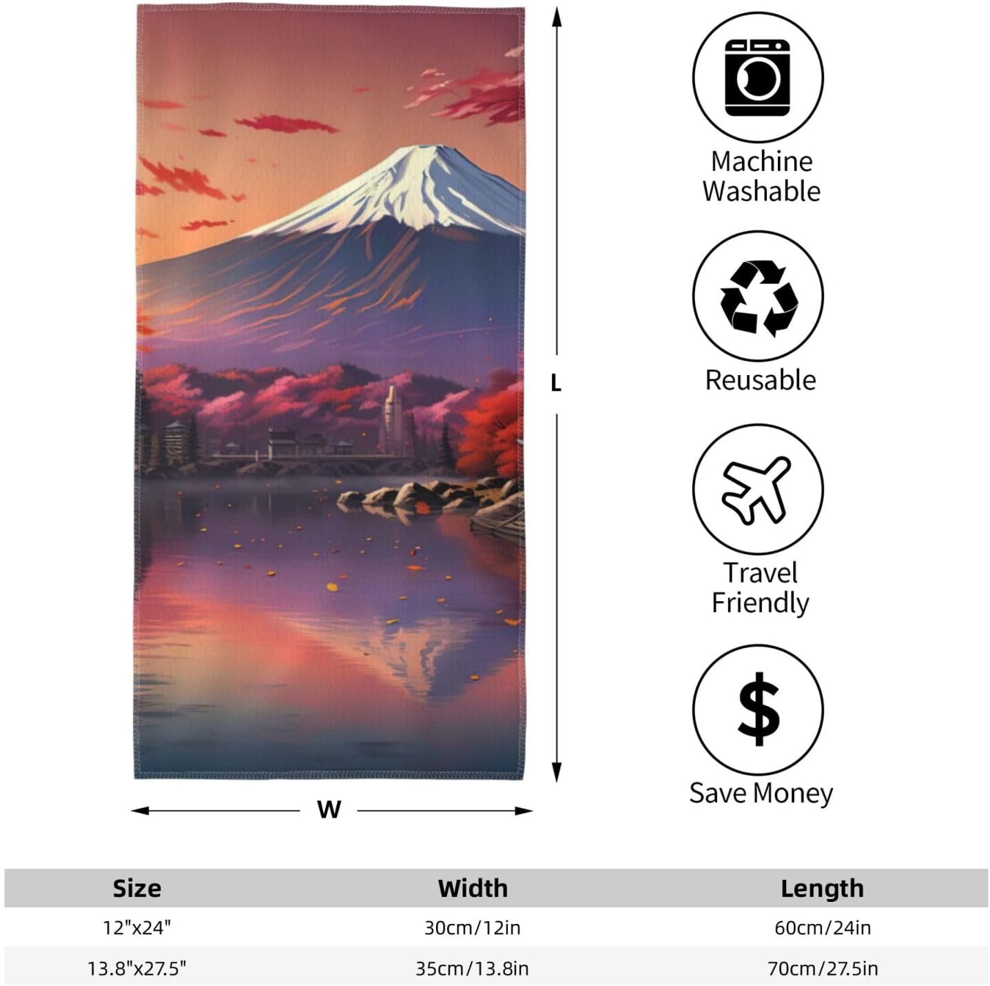 Japan Mount Fuji Landscape Print Hand Towels for Kitchen, Decorative Bathroom Towels Decor Farmhouse Cute for Men Women Gifts