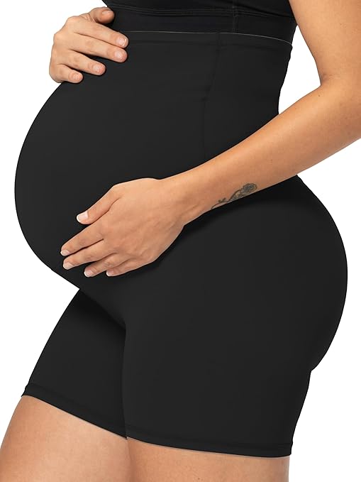 Sunzel Maternity Yoga Shorts Over The Belly 5” Pregnancy High Waisted Workout Running Athletic Gym Biker Shorts