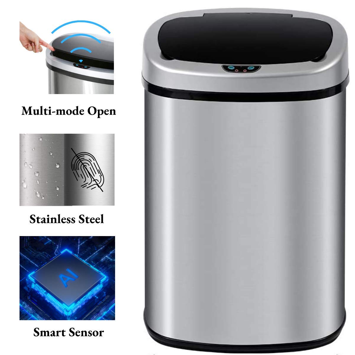 Buy 13 Gallon Stainless Steel Touchless Trash Can, Automatic Sensor
