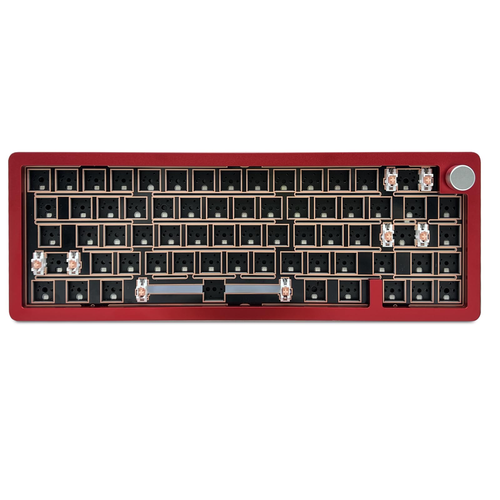 BOYI GMK67-65% Aluminum Alloy Keyboard Kit,Hot-Swappable BT5.0/2.4G/Type-C Tri-Mode Wireless CNC RGB Mechanical Keyboard Gasket Mounted Kit,Customized South-Facing LED Barebones Kit(Red+Knob)