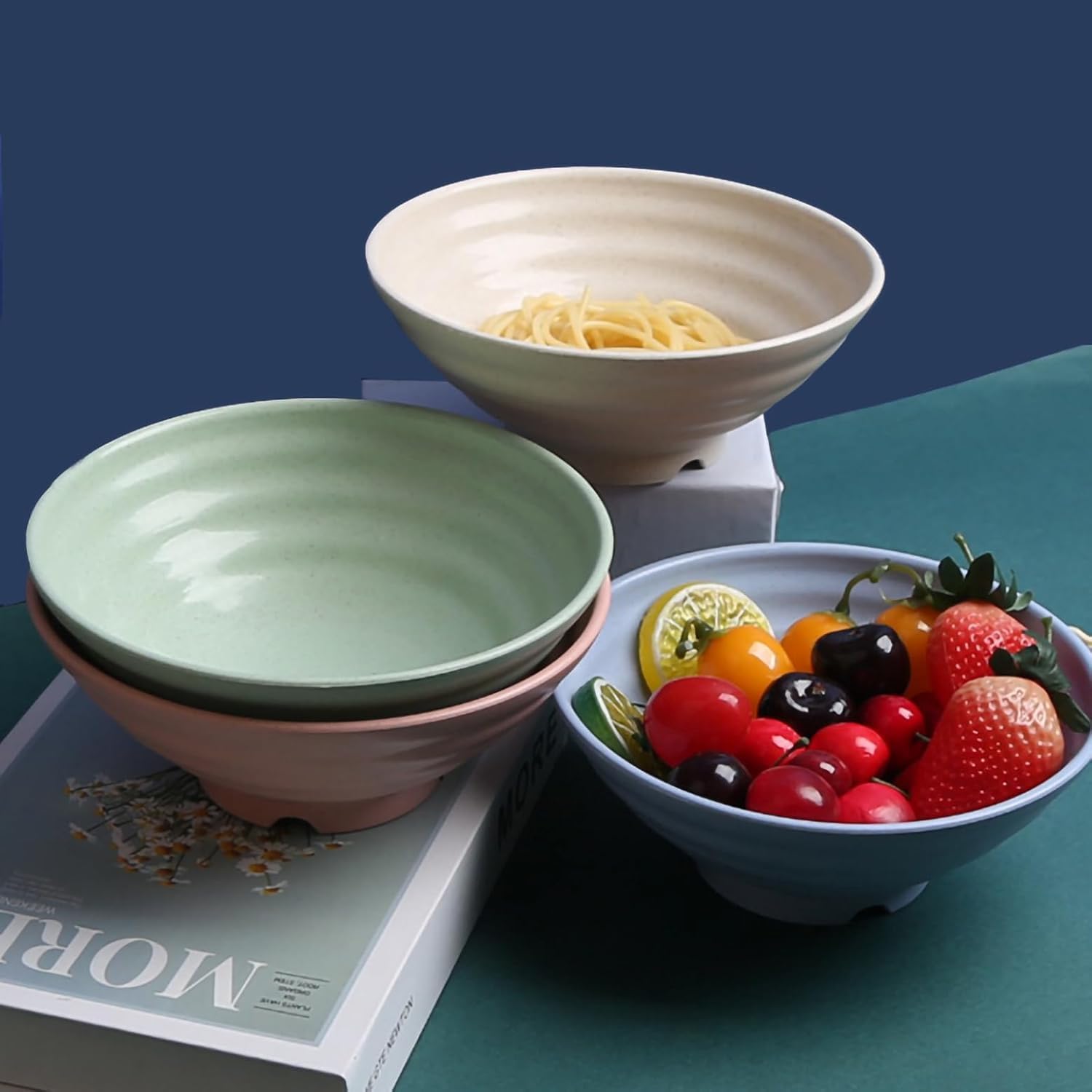 Wheat Straw Salad Bowls Set (900ml) – Large Microwave Safe, Unbreakable & Stackable Bowls for Salad, Soup, Ramen – BPA-Free, Eco-Friendly, Lightweight Serving Bowls for Kitchen (6, Green) — Amazon image 6