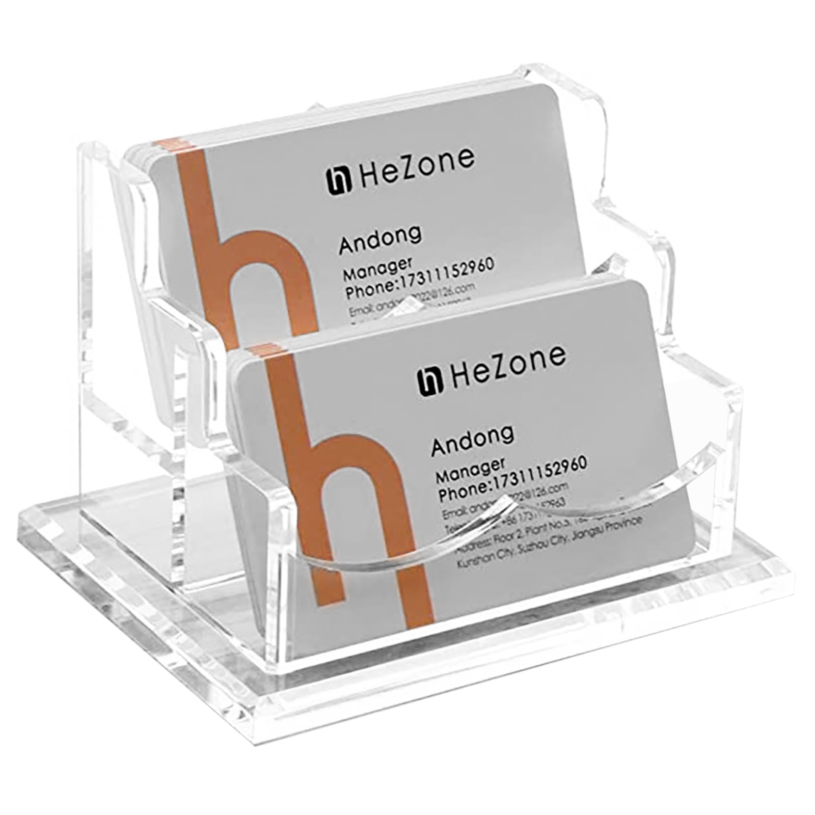 Wqzlyg Acrylic Business Card Holder for Desk, 2 Pack Plastic Display Clear Business Card Stand Desktop Business Card Holders Fits 120 Business Cards for Home, Office, 4.72*3.34*3.54 inches