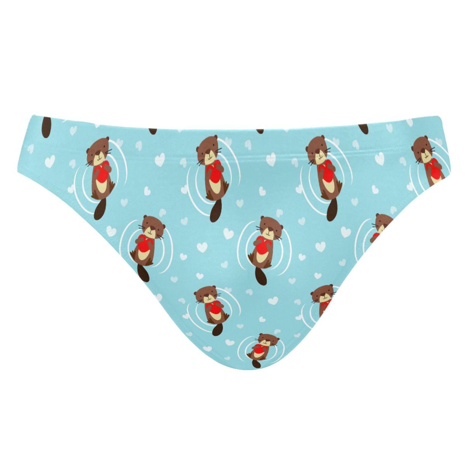 JHKKU Men's Sexy Swim Briefs Cute Beaver Valentine Heart Swimsuit Beach Swimwear Bikini Sport with Drawstring M