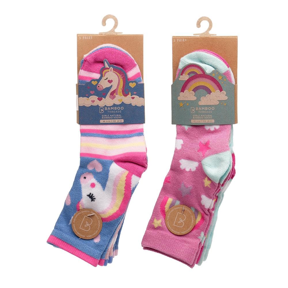 A2Z 4 Kids Chaussettes Filles Lot de 6 Motif Rayures Arc-en-Ciel Chaussettes Montantes Premium Thème Chaussettes Durables Confortables Enfants Pointure 2-3 (23-26), 3-6 (27-30), 7-10 (31-36)