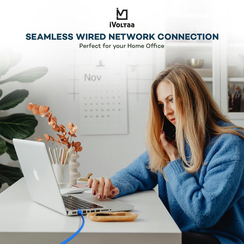 Image of iVoltaa Ethernet Cable CAT6A Cable Dual Shielded (SF /UTP), 100% Copper, Professional Series - 10 Gbps LAN Network /High Speed Internet Cable, 550MHZ, Blue - 0.5 feet (15 cm)