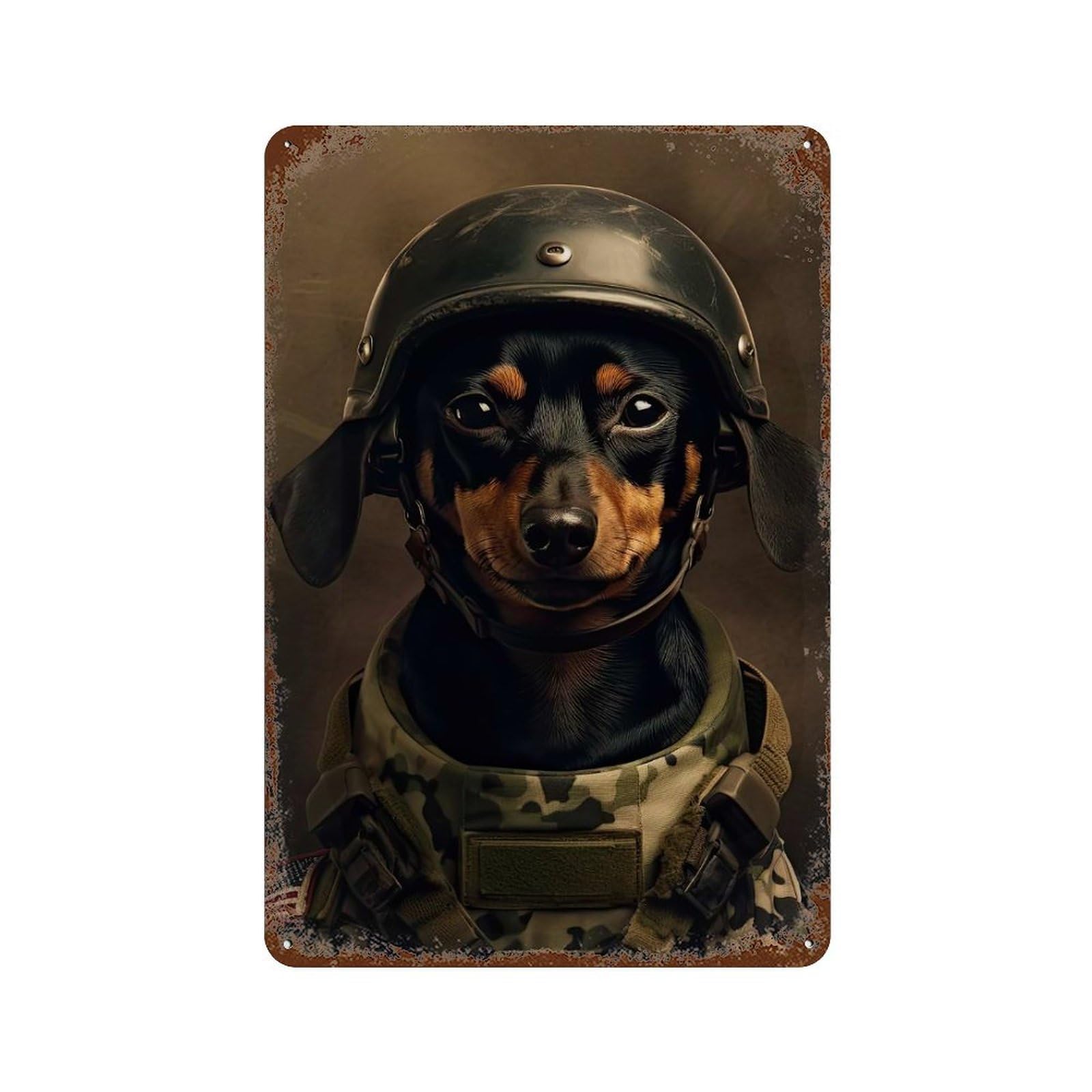 Garage Style Miniature Pinscher Soldier Decorative Tin Sign 11.8"x7.9", Rustic Home Decor for Bar And Workshop