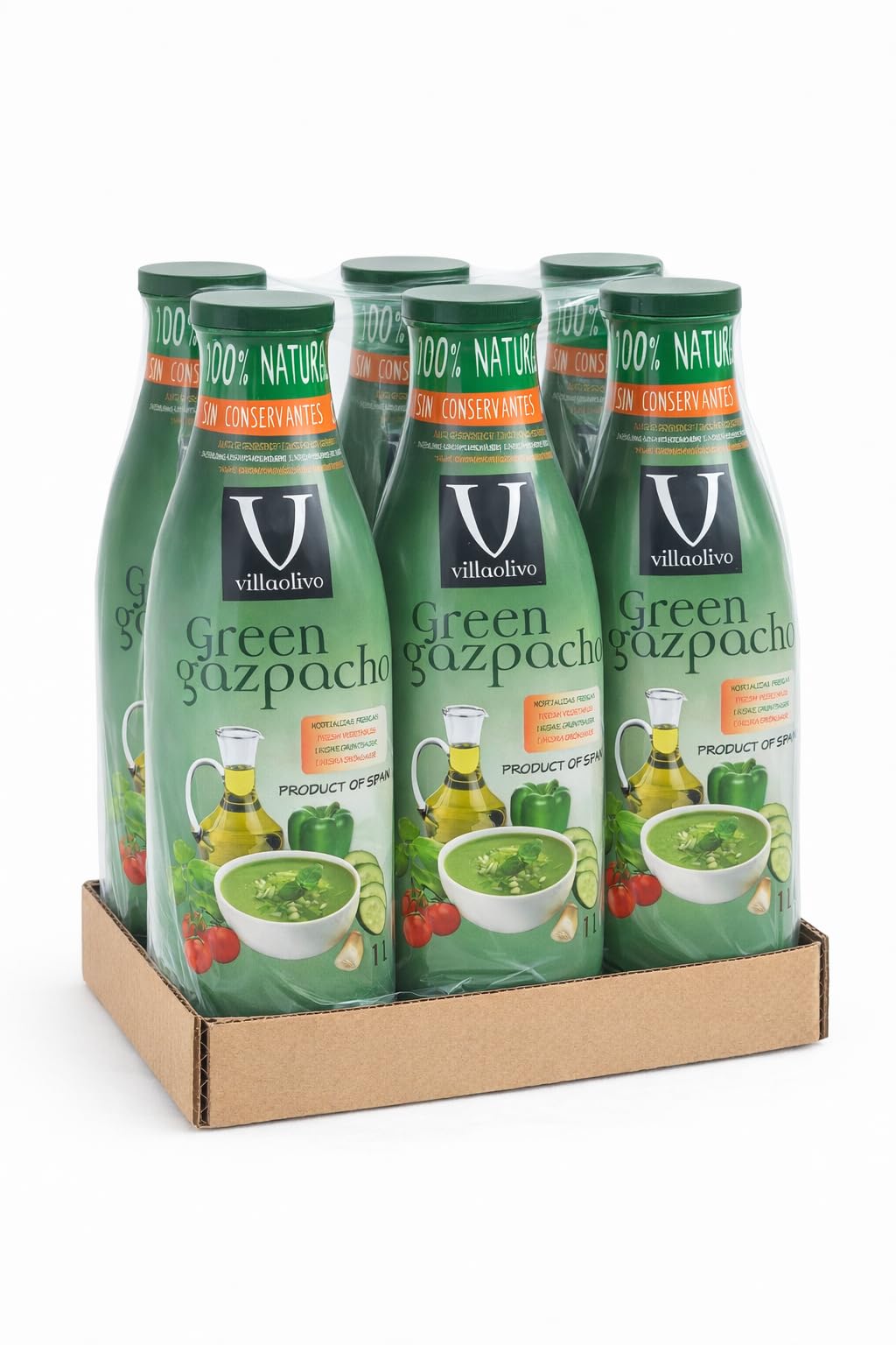 Villaolivo - Gazpacho Verde Villaolivo 1 Litro "Pack 6 Unidades" 100% Natural, sin conservantes ni aditivos.