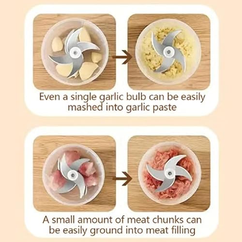 Miniatura 8 de Picadora eléctrica de ajo de capacidad de 10.1 fl oz, mini cortador de verduras portátil, 4 cuchillas afiladas de acero inoxidable, mini picadora