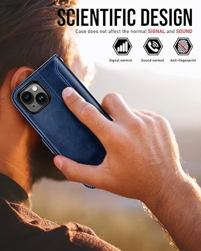 Miniatura 7 de OCASE Funda de piel sintética compatible con iPhone 15, con tarjetero y función atril con bloqueo RFID carcasa interior de TPU a prueba de golpes