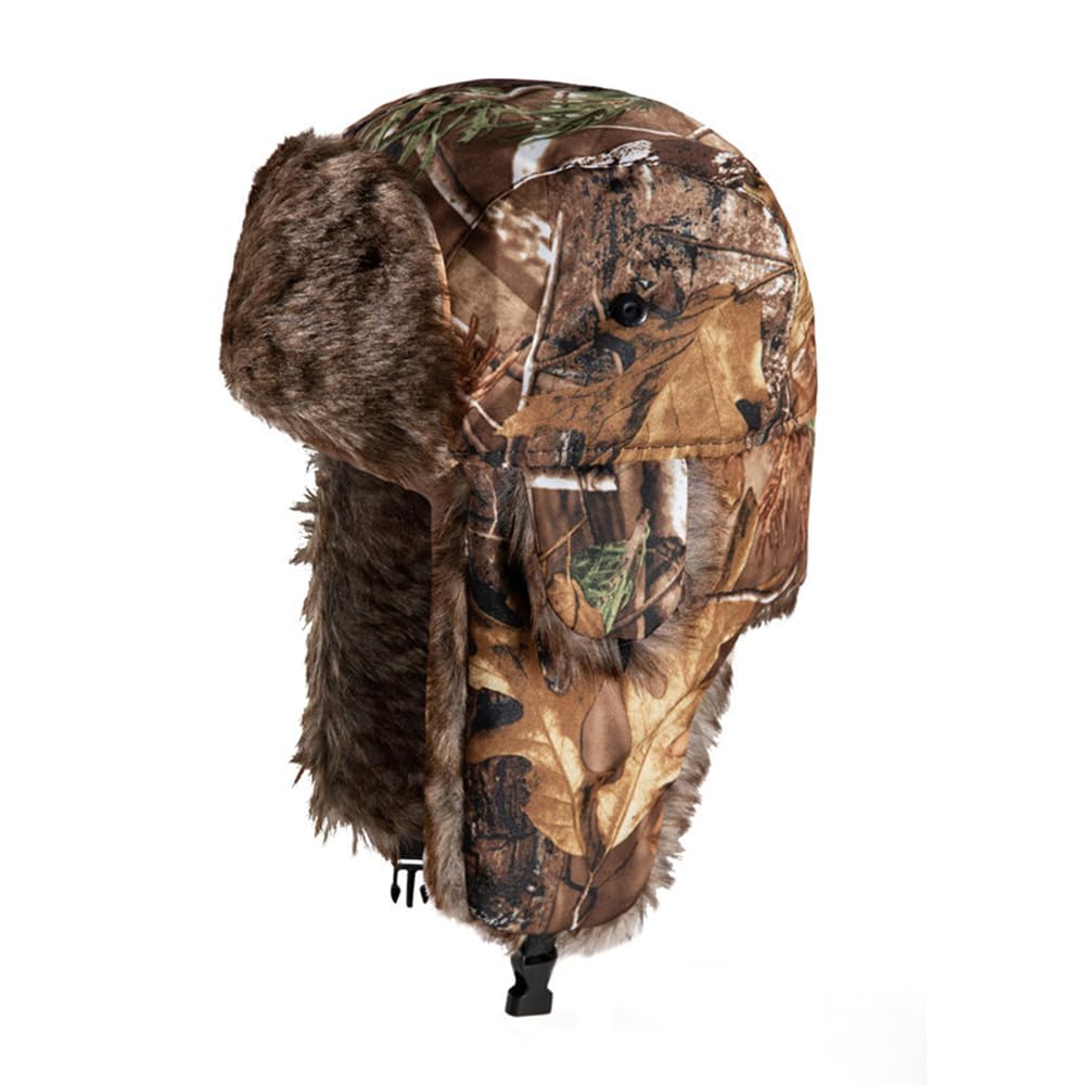 HHuDock Winter Camouflage Trapper Hat, Warm Windproof Earmuffs Aviator Hat, Outdoor Hunting Hat, Suitable for Men and Women