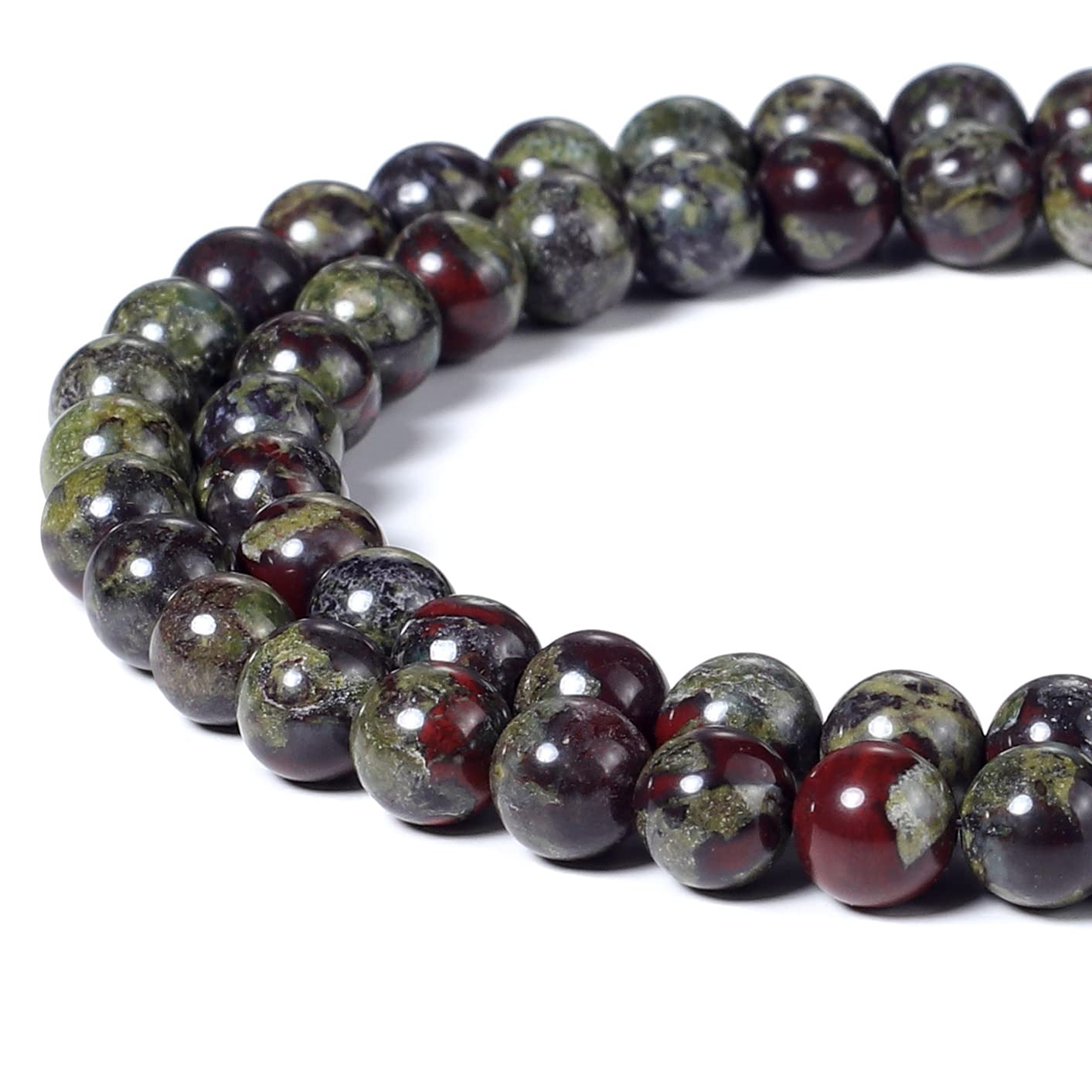 BEADNOVA Natural Dragon Blood Jasper Beads Natural Crystal Beads Stone Gemstone Round Loose Energy Healing with Crystal Stretch Cord for Jewelry Making (6mm, 62-64pcs)