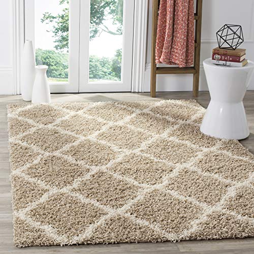Safavieh Dallas Shag Collection Area Rug - 5'1" X 7'6", Ivory & Grey, Trellis Design, Non-Shedding & Easy Care, 1.5-Inch Thick Ideal For High Traffic Areas In Living Room, Bedroom (Sgd257F) #TOP2