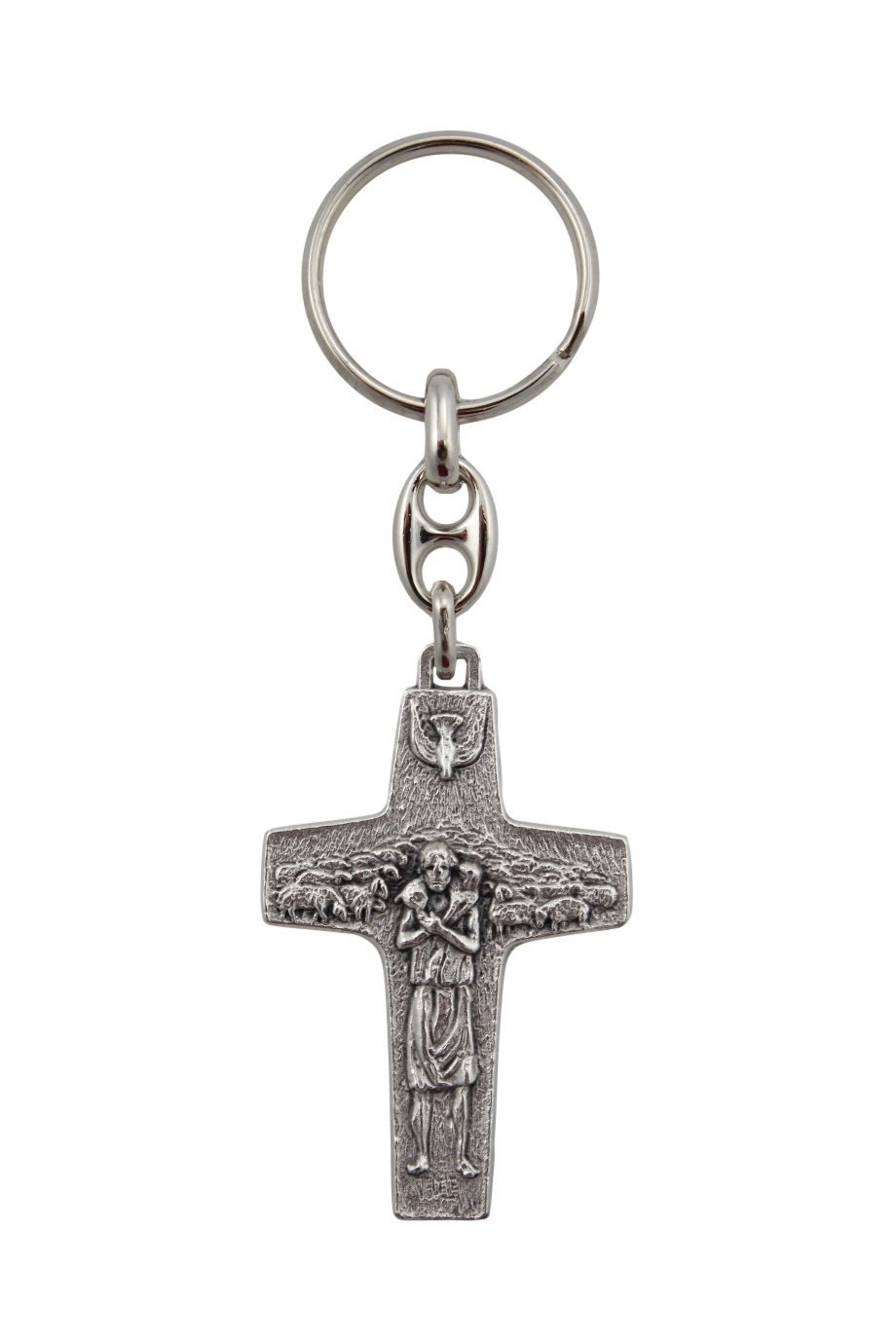 Pope Francis Cross Silver Tone Key Chain 2 Inches Tall