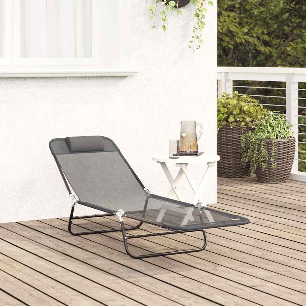 Klappbare Sonnenliege Grau mit Textilene Bezug 182 x 55 x 85,5 cm, verstellbare Rückenlehne, faltbar und wetterfest für Garten, Terrasse, Balkon, ergonomisch und komfortabel