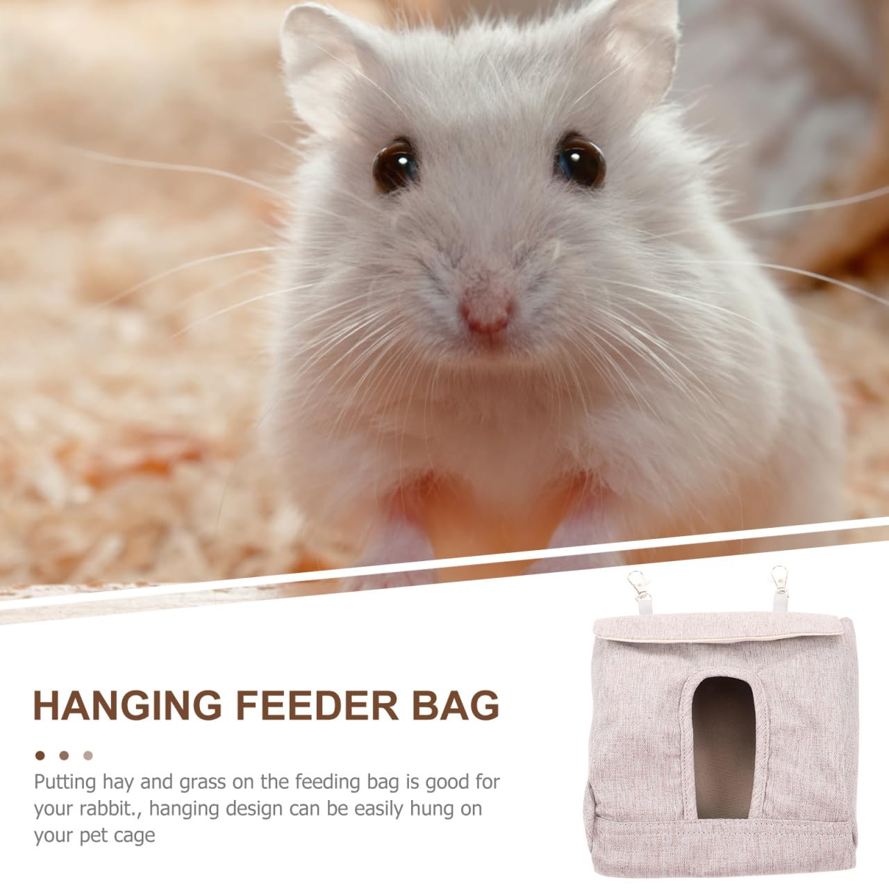 Balacoo Rabbit Hay Feeder, Guinea Pig Hay Bag Hanging Rabbit Feeder Storage for Guinea Pig, Bunny, Chinchillas, Hamsters and Small Pets and Animals (Grey, M) - image 5