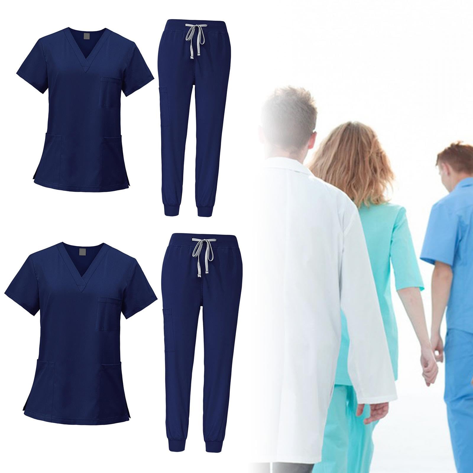 LOVIVER Conjunto de 2 Conjuntos de Uniforme Médico para Mujer, Lavables a Máquina, Ropa de Trabajo para
