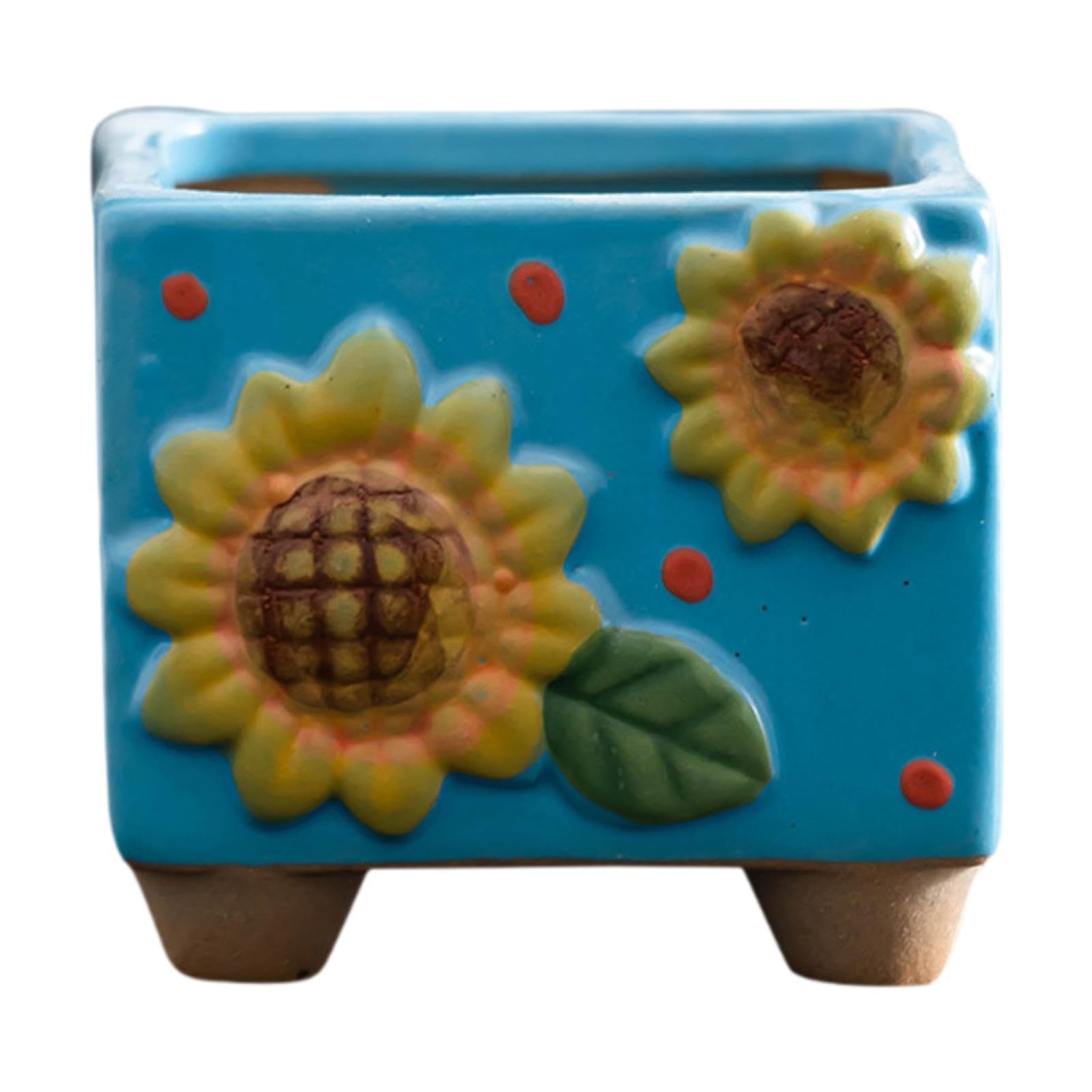Ceramic Sunflower Planter Tabletop Ornament for Desk Indoor Outdoor Entrance Blue-image-38