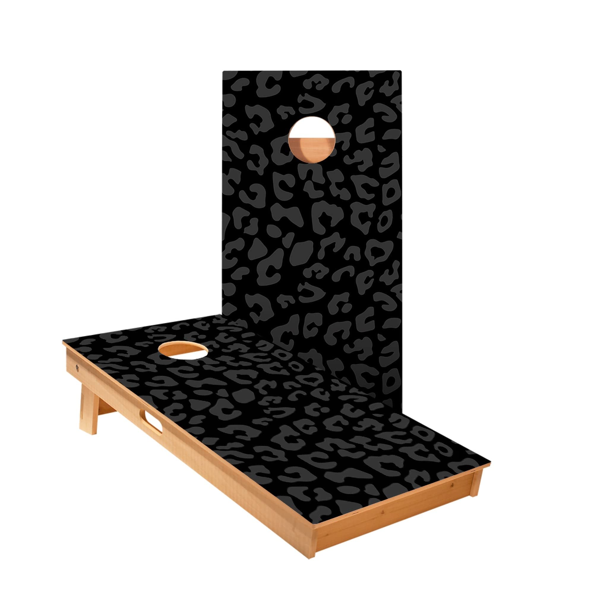 Skip's Garage Black Leopard Print Cornhole Boards - Includes (2) Boards (Resin Bags) + (1) Case & (2) Hole Lights