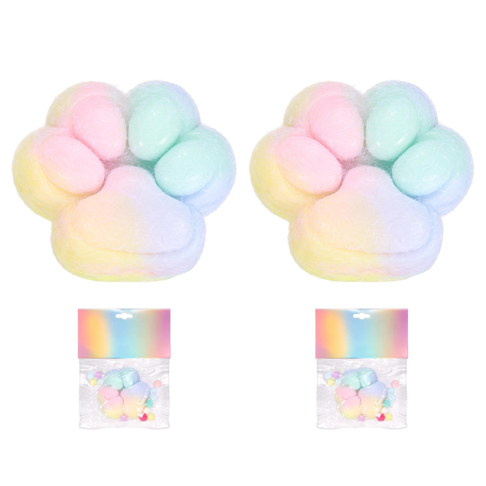 sourcing map 3 Inch Cat Paw Squeeze Toy, Cute Cat Paw Sensory Toy Soft Funny Fidget Toy Perfect for Stress Relieving, Party Favors & Birthday Gifts (Colorful, 2pcs)