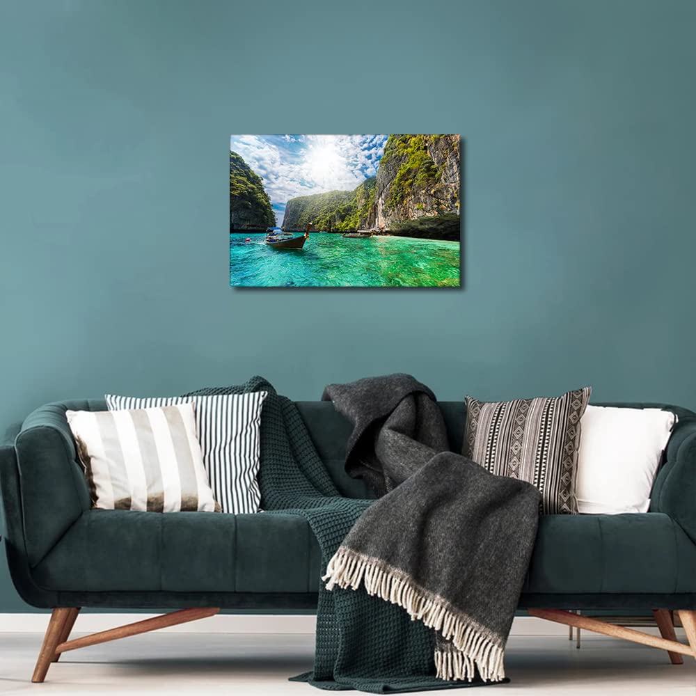 Traditional Boat Losama Bay in Thailand Canvas Art Seaside Seascape Prints for for Living Room Bedroom Beach Painting Framed Wall Art Room Decorations Artwork Ready to Hang (16x24in) - Image 4