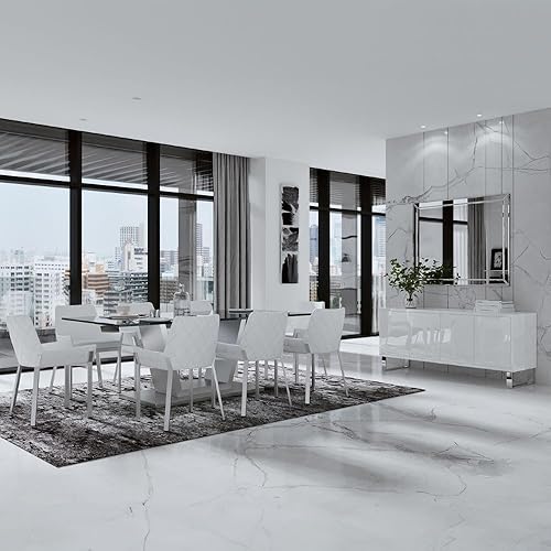 Miniatura 3 de ZURI Sydney Silla de comedor de cuero sintético blanco con patas de acero inoxidable cepillado Blanco,Gris