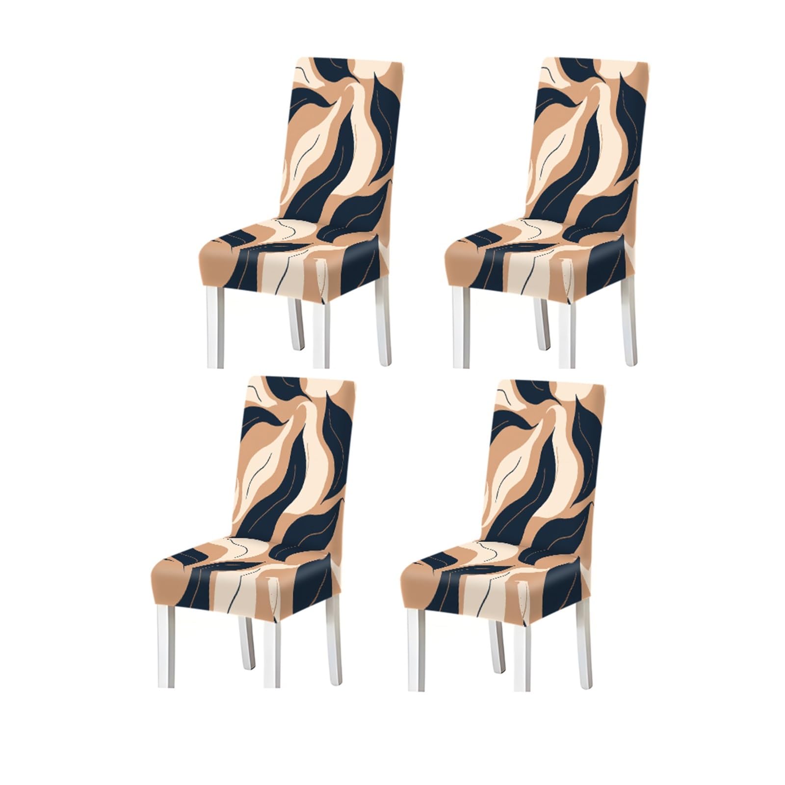 BOSUYBN Navy Beige Abstract Leaf Pattern Print Dining Chair Covers Set Of 2/4/6, Stretch Slipcovers For Kitchen Dining Room Furniture Protectors for Home Dining Room(4PCSChair cover)