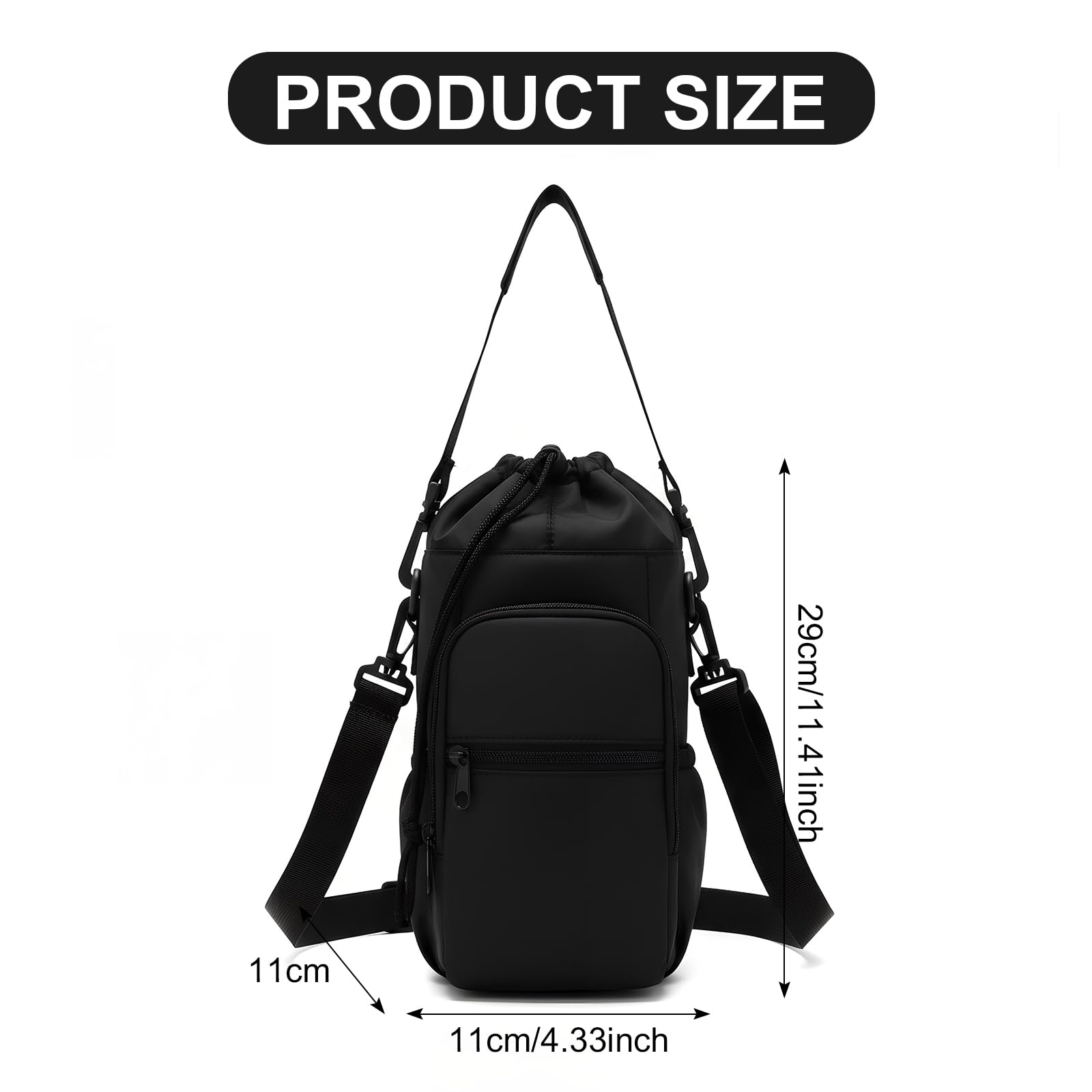 Zimoer Elegante y Práctica Bolsa para Vaso Stanley, Funda Termica Botella Agua, Bolsa para Stanley Cup con Bolsillo para Teléfono y Correa Ajustable, Ideal para Senderismo, Viajes y Camping (Negra)