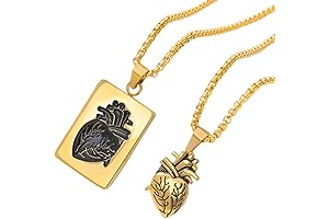 Set of 2 Stainless Steel Heart Shape Bead Chain Rock Style Pendant Couple Necklace