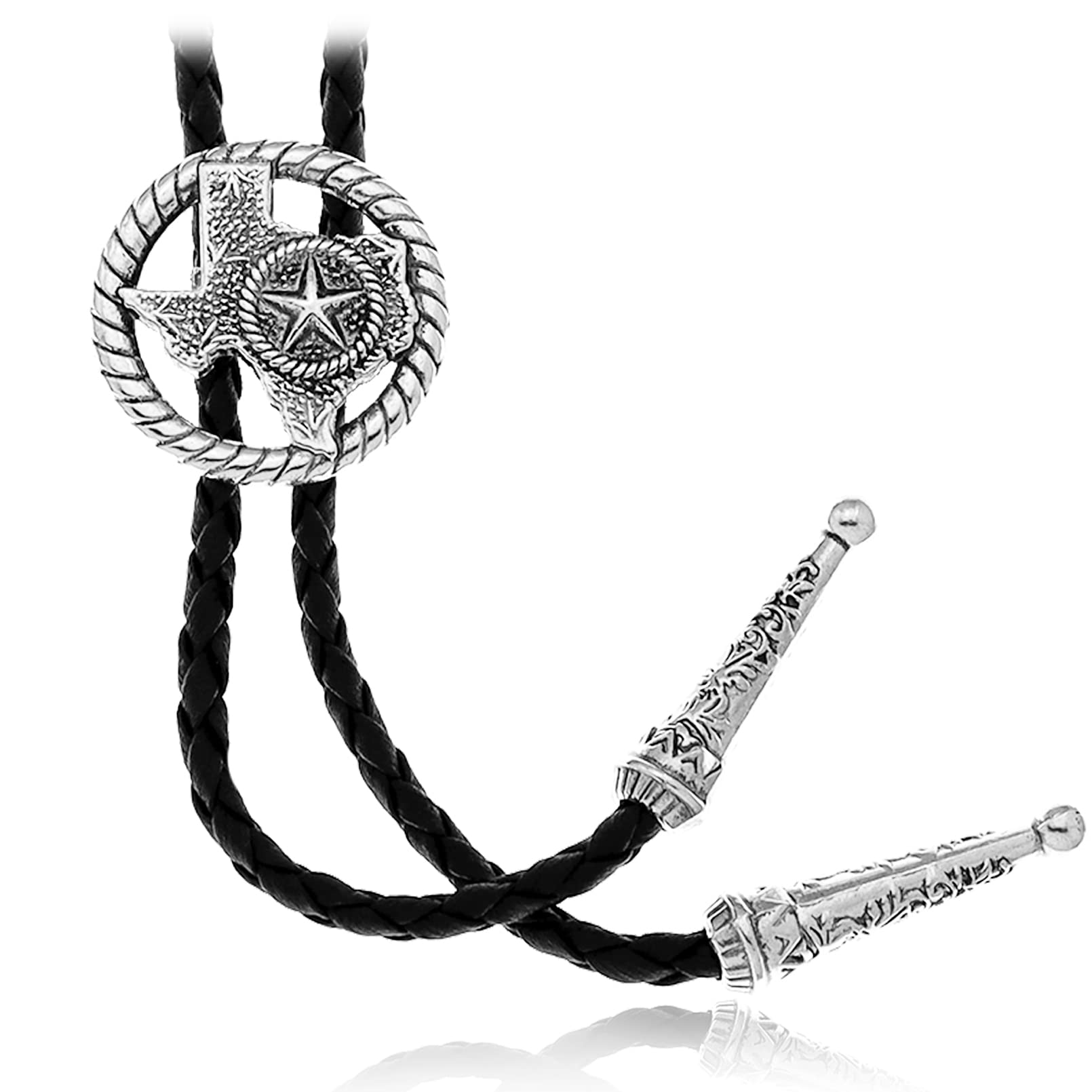 RechicGuVintage Bolo Tie for Men Women Texas Map Star Necktie Western Bola Tie Black Leather Cowboy Cowgirl