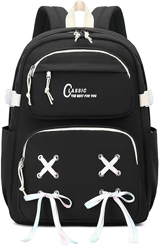 El-fmly Mochila escolar informal de viaje para adolescentes y niñas, negro (048-