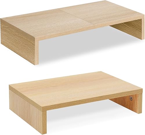 TEAMIX Soporte elevador de monitor de arce de 20 pulgadas + 14.2 pulgadas, soporte de monitor de madera para escritorio, TV, pantalla, PC,