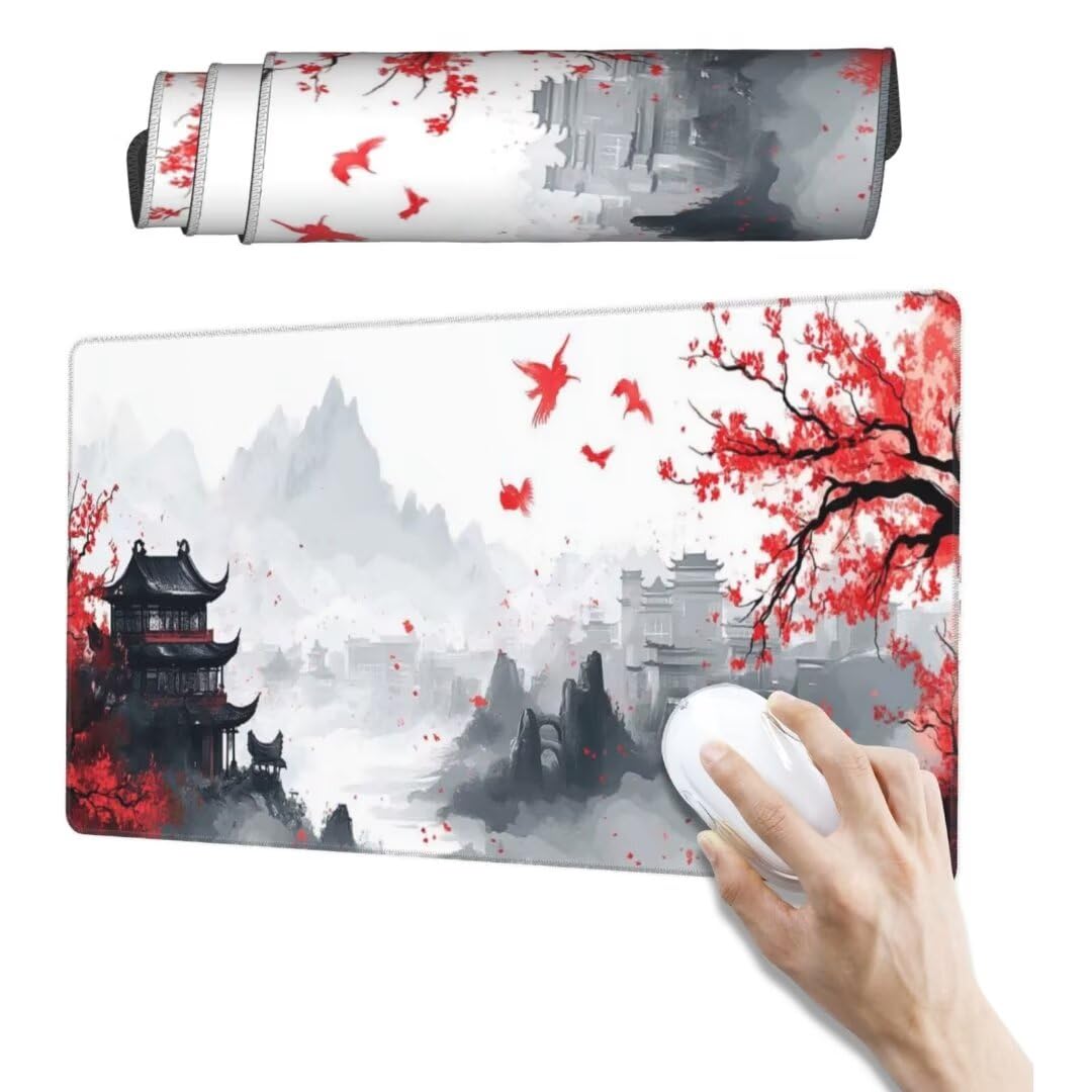 Japanischer Mauspad 1600 x 800mm, Mousepad XXL Schreibtischunterlage Tokio Mouse Pad, Wasserdicht und Rutschfest Gaming Mauspad, Verbessert Präzision, Gaming-Mauspads für Pc und Gaming Zubehör qw537