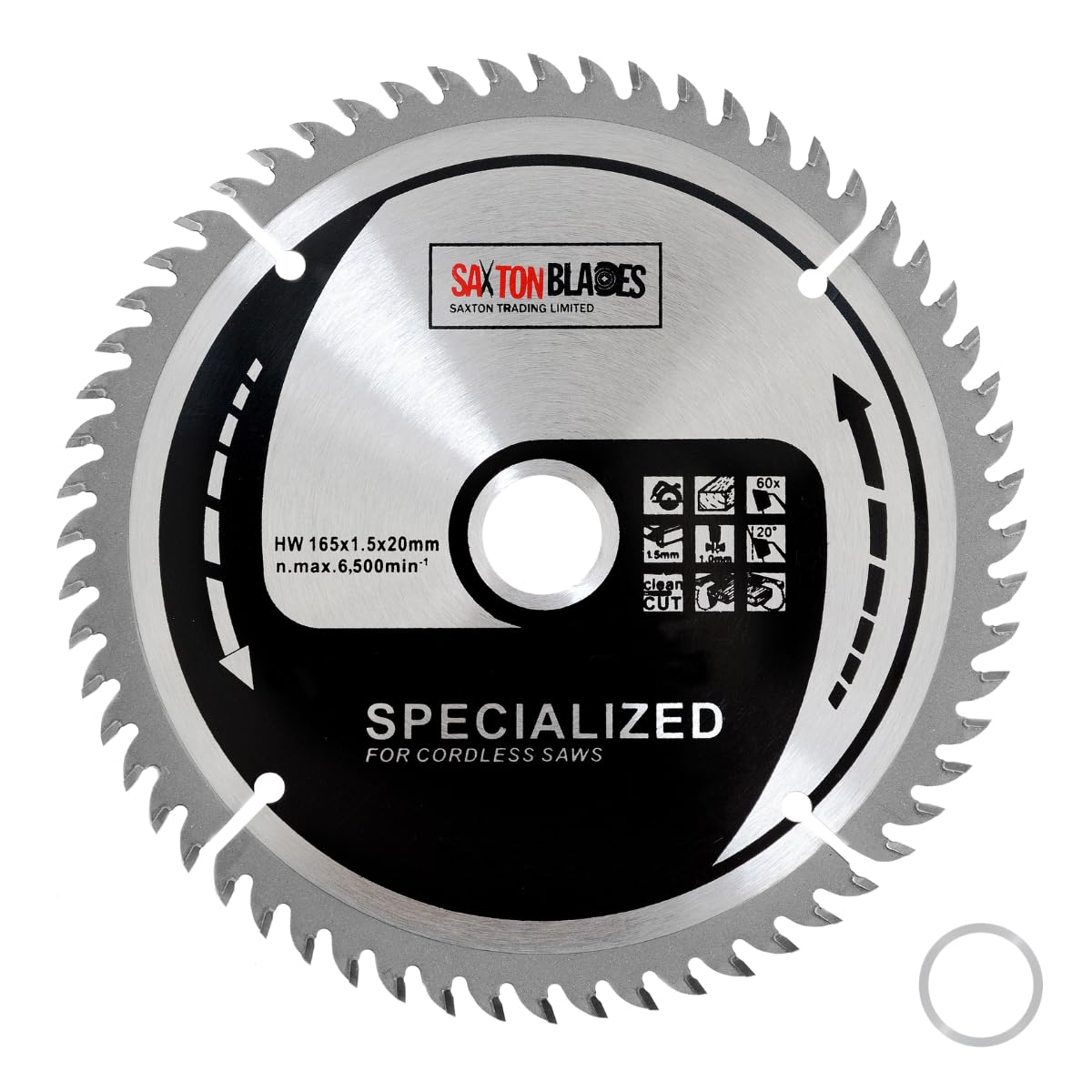 Saxton 165mm Circular Wood Saw Blade Compatible with Milwaukee 15.87mm Ring (165mm x 60T 15.87mm Ring)