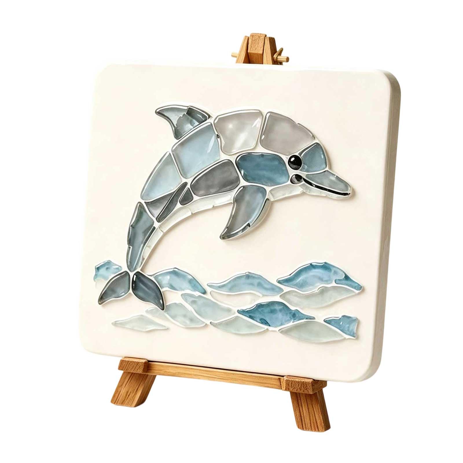 DIY Sea Glass Mosaic Art Kit, Sea Glass Art Kit for Crafts, Create Beautiful Ocean-Inspired Artwork with Colorful Glass Pieces, Coastal Home Decor & Creative Handmade Gift (Dolphins)