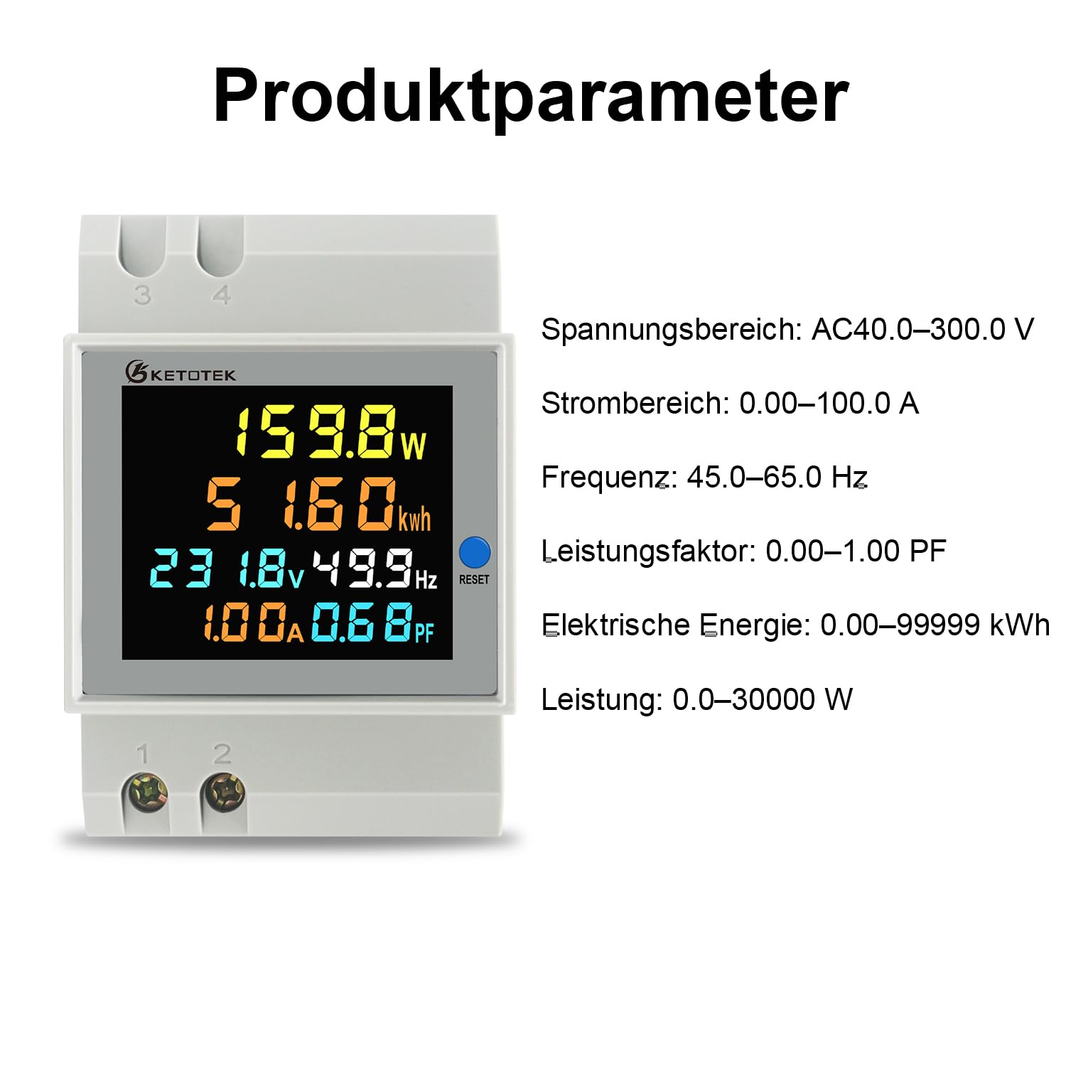KETOTEK Stromzähler Hutschiene, Digitaler Energiezähler 6in1, AC40-300V 100A Wechselstromzähler KWh Zähler, Amperemeter Voltmeter Din, Geschlossenem Typ CT