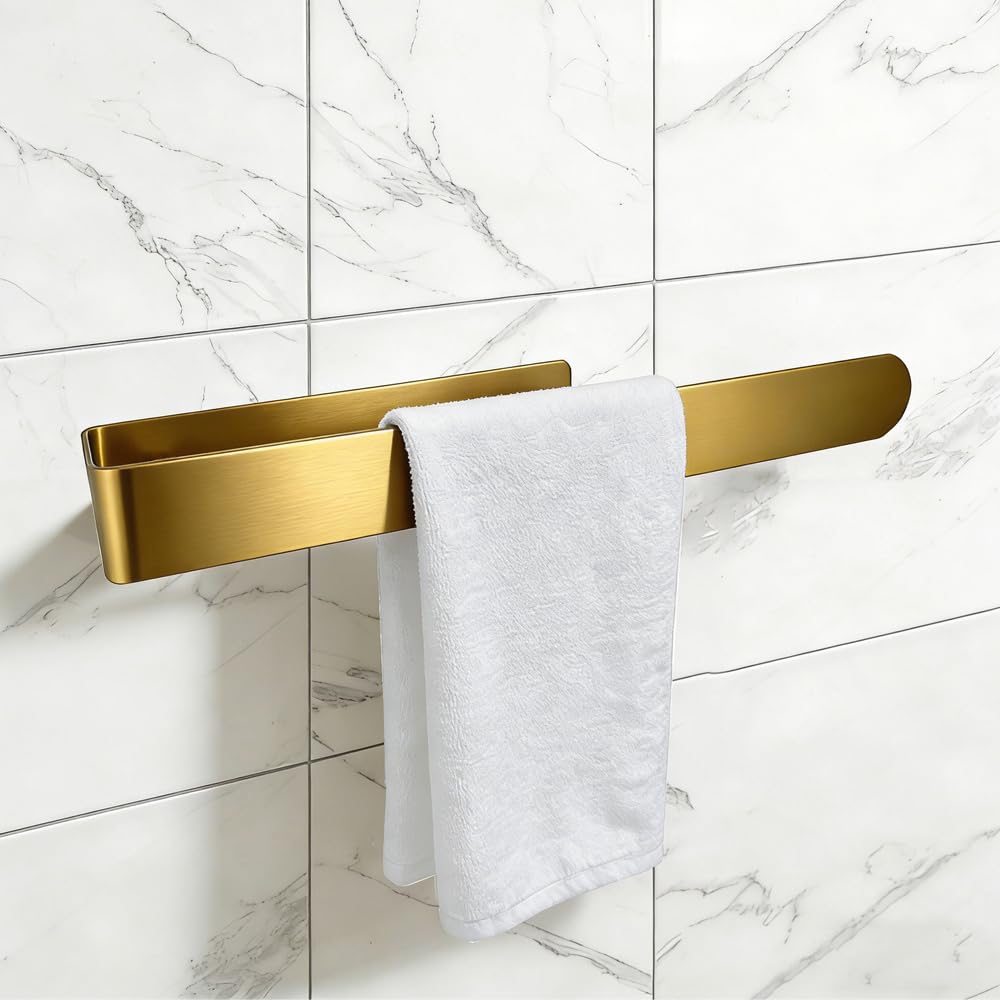 Toalleros de Baño Sin Taladro 35cm Colgador Toalla Baño Toallero de Pared para Baño Cuelga Toallas Baño Adhesivo Acero Inoxidable 304 Diseño Moderno Cinta 3M Oro Mate