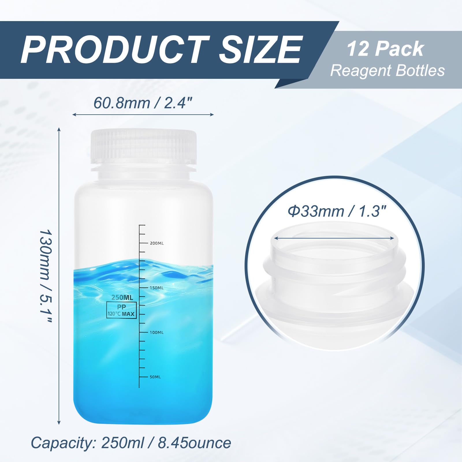 PATIKIL 12 Pezzi Flaconi Modello In Plastica Con Tappo A Vite 8 Oz 250ml Flacone Reagente A Bocca Larga Contenitori Modello PP Trasparenti Con Coperchio Per Laboratorio Acqua Reagente